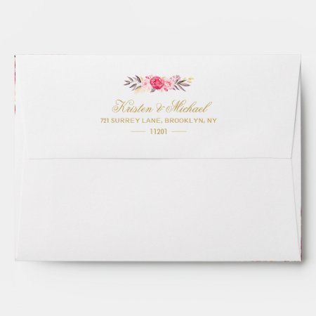 Elegant Chic Gold Pink Floral Wedding 5x7 Envelope