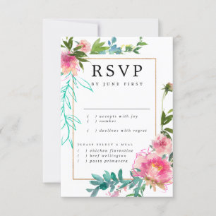 Elegant Chic Gold Pink Floral Wedding RSVP Card