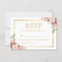 Elegant Chic Gold Pink Floral Wedding RSVP Reply