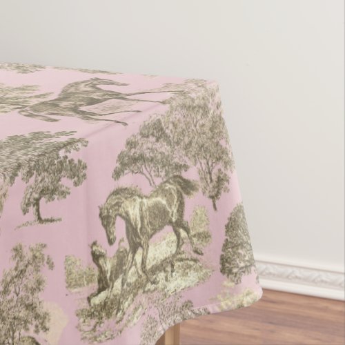 Elegant Chic Gold Pink Rustic Horses Toile Tablecloth
