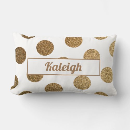 Elegant Chic Gold Polka Dots on White Lumbar Pillow