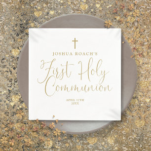 Elegant Chic Gold Script First Holy Communion Napkins
