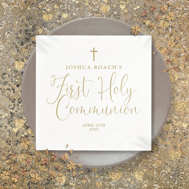 Elegant Chic Gold Script First Holy Communion Napkins (Elegant Chic Gold Script First Holy Communion Napkins)