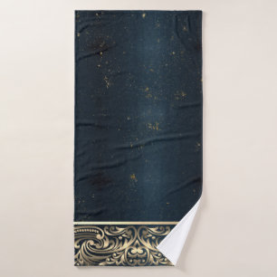Elegant Chic Gold Swirls Dark Blue Bath Towel Set