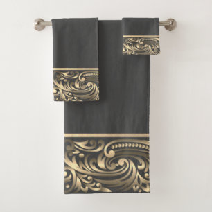 Elegant Chic Gold Swirls Gray Bath  Towel Set
