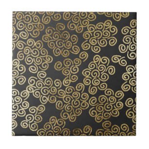 Black And Gold Decorative Ceramic Tiles Zazzle Elegant Chic Gold Swirls On Black Ceramic Tile