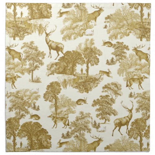 Elegant Chic Gold Toile Deer Woodland  Cloth Napkin