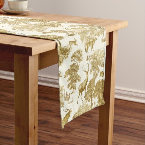 Elegant Chic Gold Toile Deer Woodland  Short Table Runner