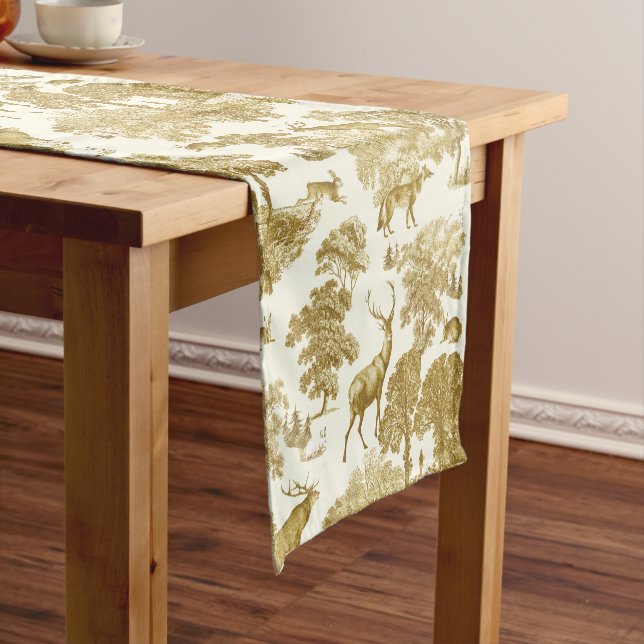 Elegant Chic Gold Toile Deer Woodland  Short Table Runner (In Situ)