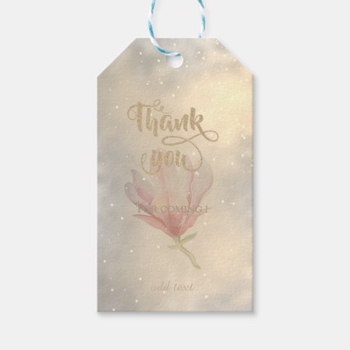 Elegant Chic Gold Watercolor Magnolia  Thank You Gift Tags