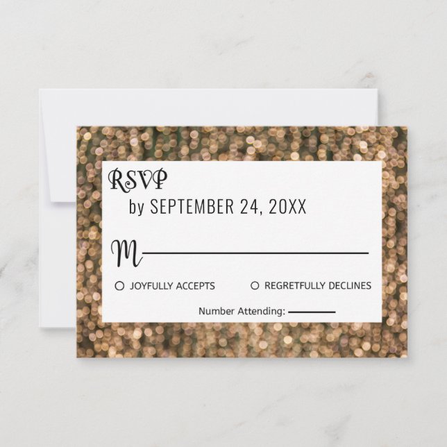 Elegant chic gold wedding lights bokeh wedding RSV RSVP Card (Front)