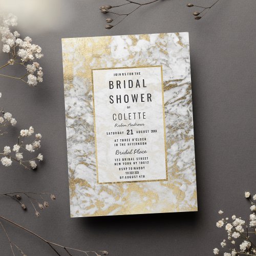 Elegant chic gold white marble Bridal Shower Invitation