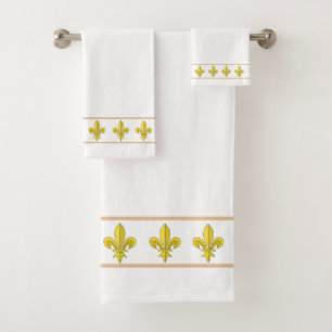Elegant, Chic Golden Lis Flowers on White Bath Towel Set