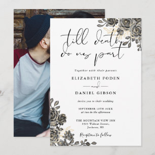 Elegant Chic Gothic Roses Floral Photo Wedding Invitation