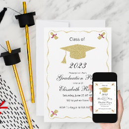 Elegant Chic Graduation Glitter Cap And Diploma Invitation