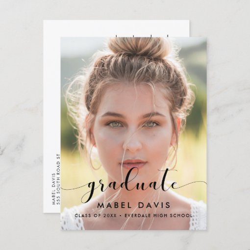 Elegant & chic graduation photo postcard | Zazzle