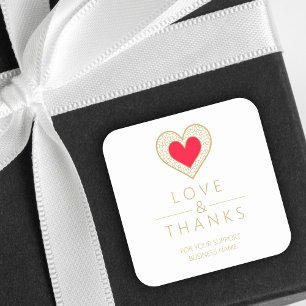 Elegant Chic Gratitude Red Gold Heart Lace Square Sticker