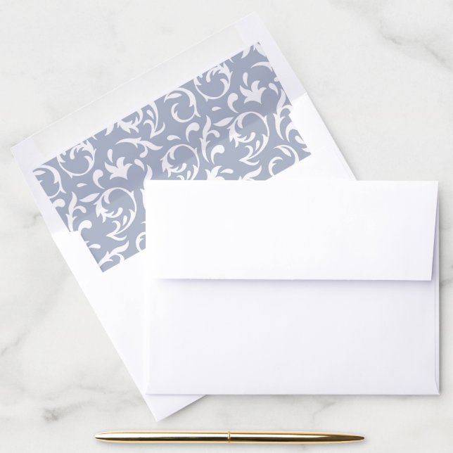 Elegant Chic Gray Blue Paisley Wedding Envelope Liner (Desk)