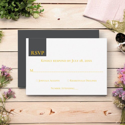 Elegant Chic Gray Gold Monogram Modern Wedding RSVP Card