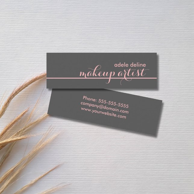 Elegant Chic Gray Pale Pink Line Makeup Artist Mini Business Card (Creator Uploaded)