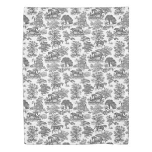 Elegant Chic Gray Rustic Horses Toile Duvet Cover