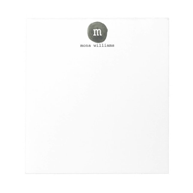 Elegant Chic Gray Watercolor Circle Black Monogram Notepad (Front)