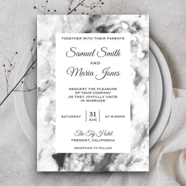 Elegant Chic Gray White Marble Wedding Invitation (Creator Uploaded)