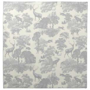 Elegant Chic Gray White Toile Deer Woodland Cloth Napkin