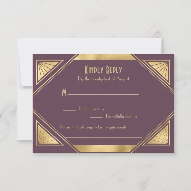 Elegant chic  Great Gatsby Art Deco RSVP Card (Front)