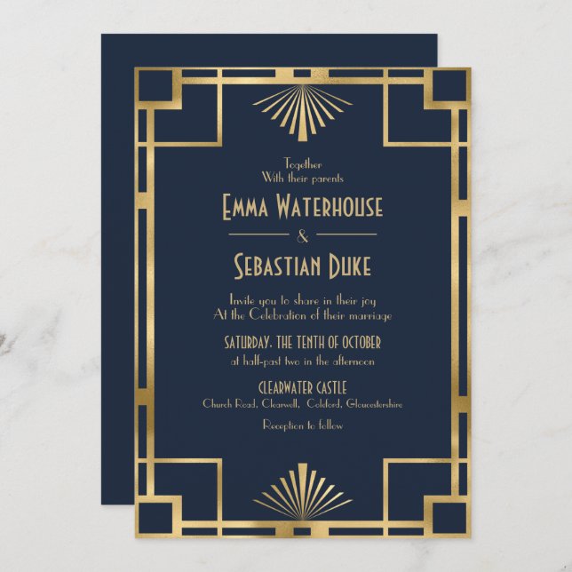 Elegant chic  Great Gatsby Art Deco Wedding Invita Invitation (Front/Back)
