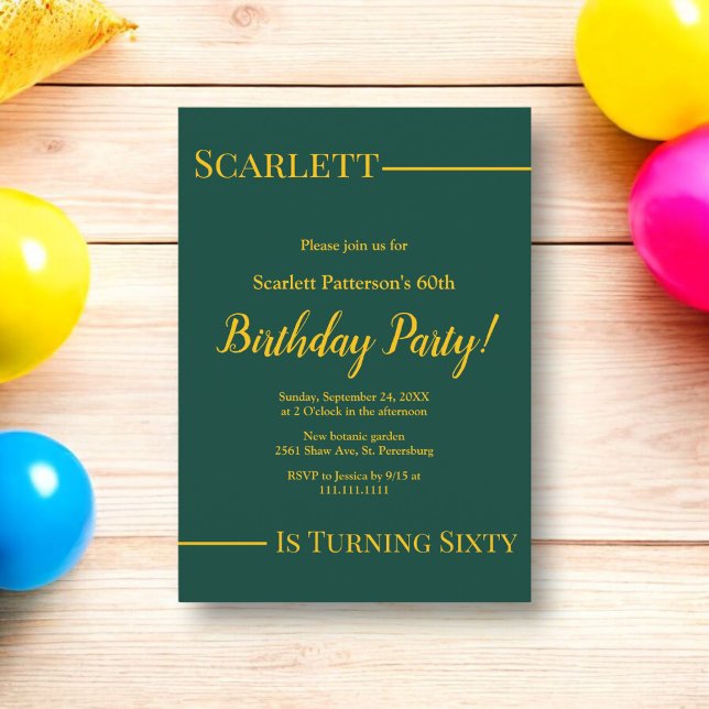 Elegant Chic Green And Gold Luxury 60th Birthday Invitation (Creator Uploaded)
