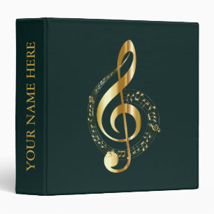 Elegant Chic Green And Gold Music Notes Design 3 Ring Binder