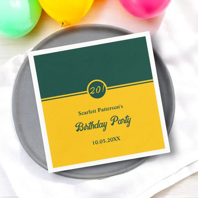 Elegant Chic Green And Gold Trendy 20th Birthday Napkins (Creator Uploaded)