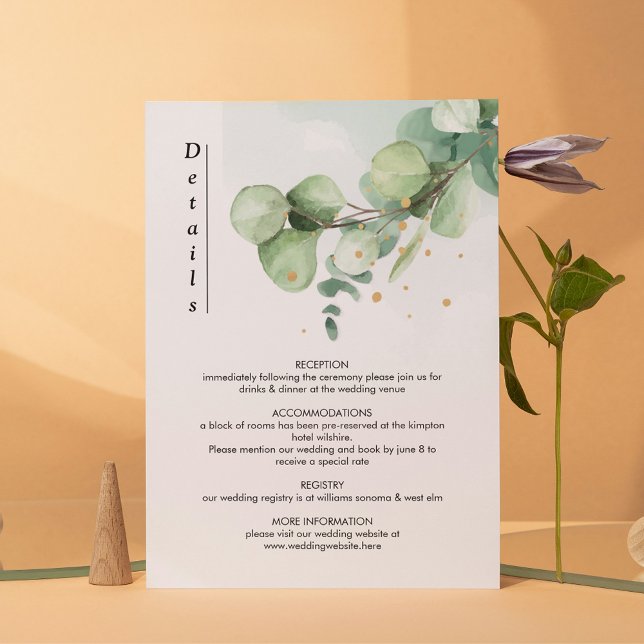 Elegant Chic Green Eucalyptus Wedding Gold accents Enclosure Card (Creator Uploaded)