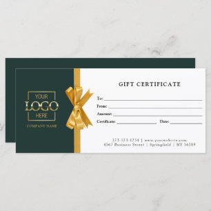 Elegant Chic Green Gold Business Gift Certificate