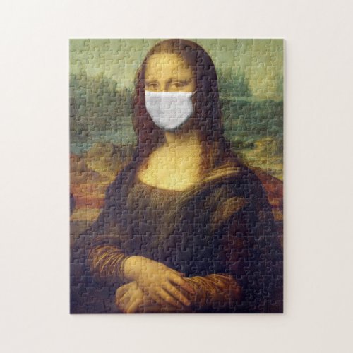 Elegant Chic Green Mona Lisa Covid 19 Flu Painting Jigsaw Puzzle