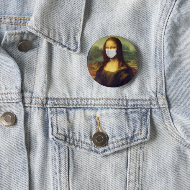 Elegant Chic Green Mona Lisa Covid 19 Painting Button (In Situ)