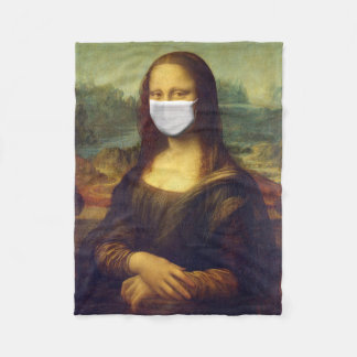 Elegant Chic Green Mona Lisa Covid 19 Painting Fleece Blanket