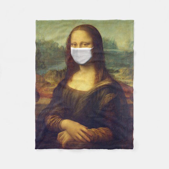 Elegant Chic Green Mona Lisa Covid 19 Painting Fleece Blanket (Front)