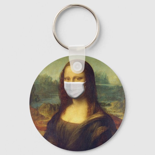 Elegant Chic Green Mona Lisa Covid 19 Painting Keychain (Front)
