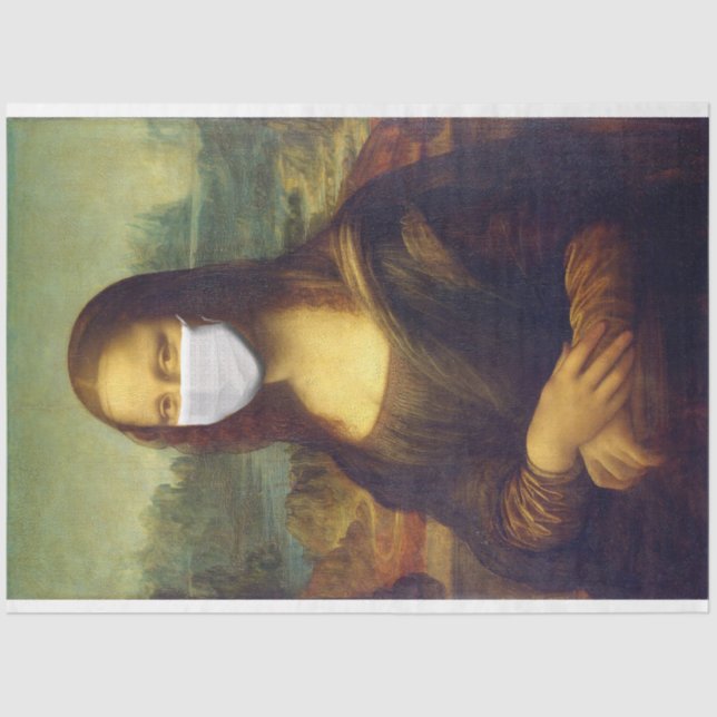Elegant Chic Green Mona Lisa Covid 19 Painting Tissue Paper (Front)