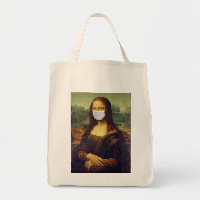 Elegant Chic Green Mona Lisa Covid 19 Painting Tote Bag (Front)