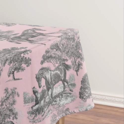 Elegant Chic Grey Pink Rustic Horses Toile Tablecloth