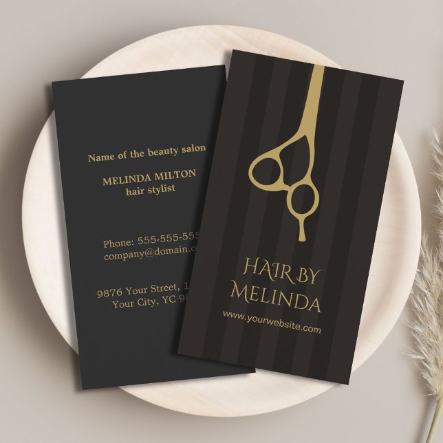 Elegant Chic Grey Stripes Faux Gold Hair Stylist Business Card (Creator Uploaded)