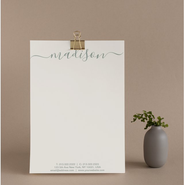 Elegant Chic Handwritten Script Sage Green  Letterhead (Creator Uploaded)