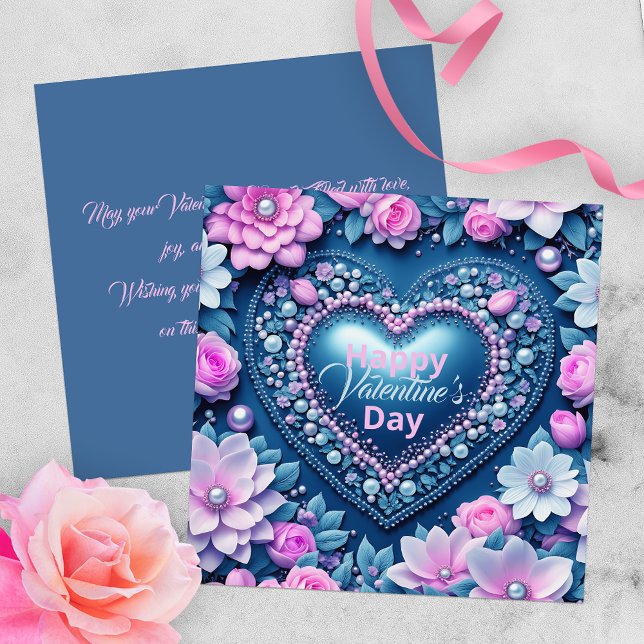 Elegant Chic Heart Pearls Floral Valentine's Day  Card (Creator Uploaded)