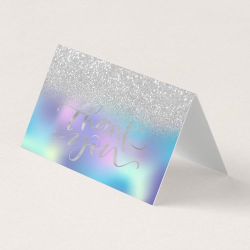 Elegant Chic Holographic Silver Bokeh Thank you  Business Card