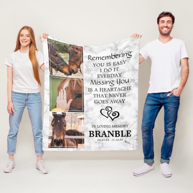 Elegant Chic Horse Memorial Photo Collage Fleece Blanket (In Situ)