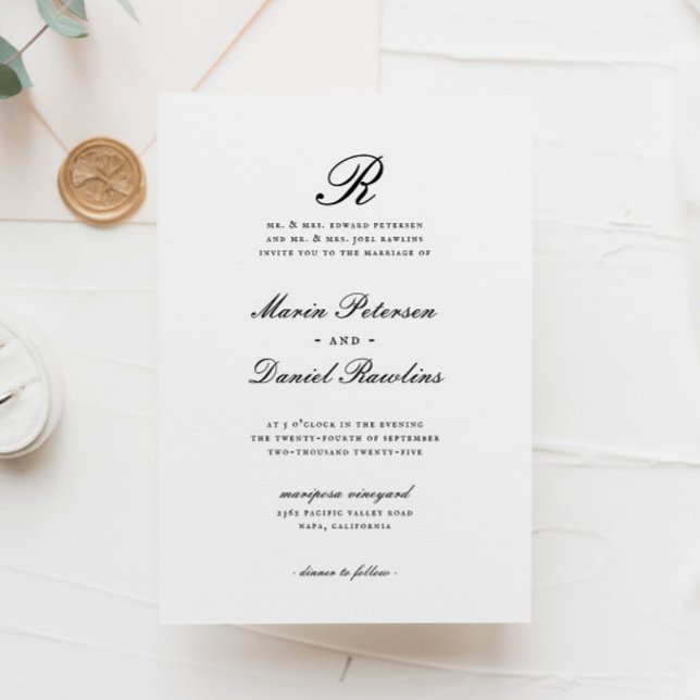 Elegant Chic Initial Classic Monogram Wedding Invitation (Creator Uploaded)