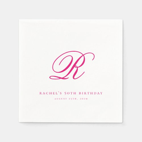 Elegant Chic Initial Hot Pink Birthday Napkins